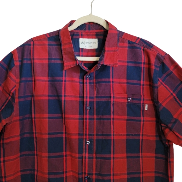 Active Ride Shop Mens Shirt XL Red Navy Plaid Button Up Short Sleeve - Picture 2 of 6